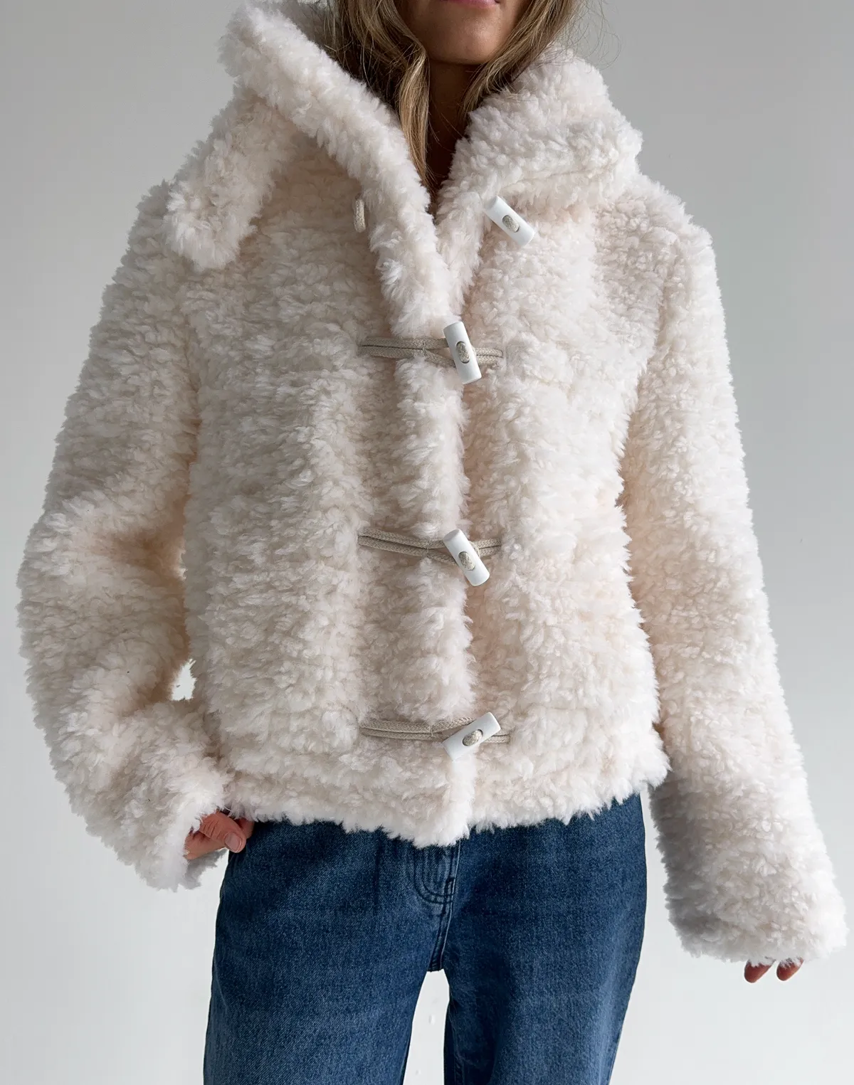 Kurtka teddy z naturalnej 100% wełny ze stójką, biały - Фото 1