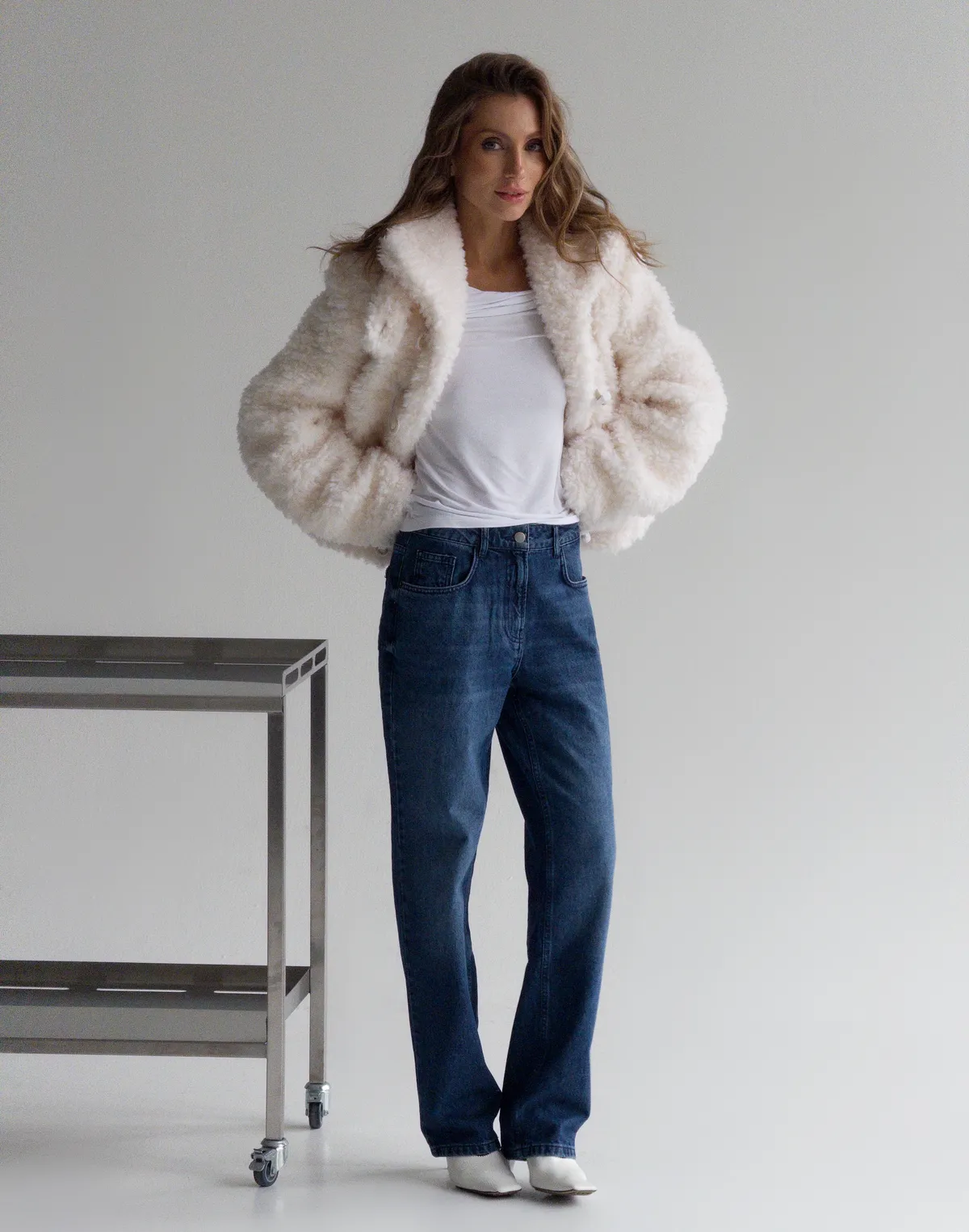 Kurtka teddy z naturalnej 100% wełny ze stójką, biały - Фото 7