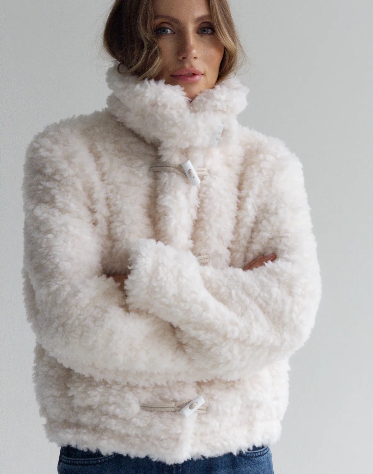 Kurtka teddy z naturalnej 100% wełny ze stójką, biały - Фото 6