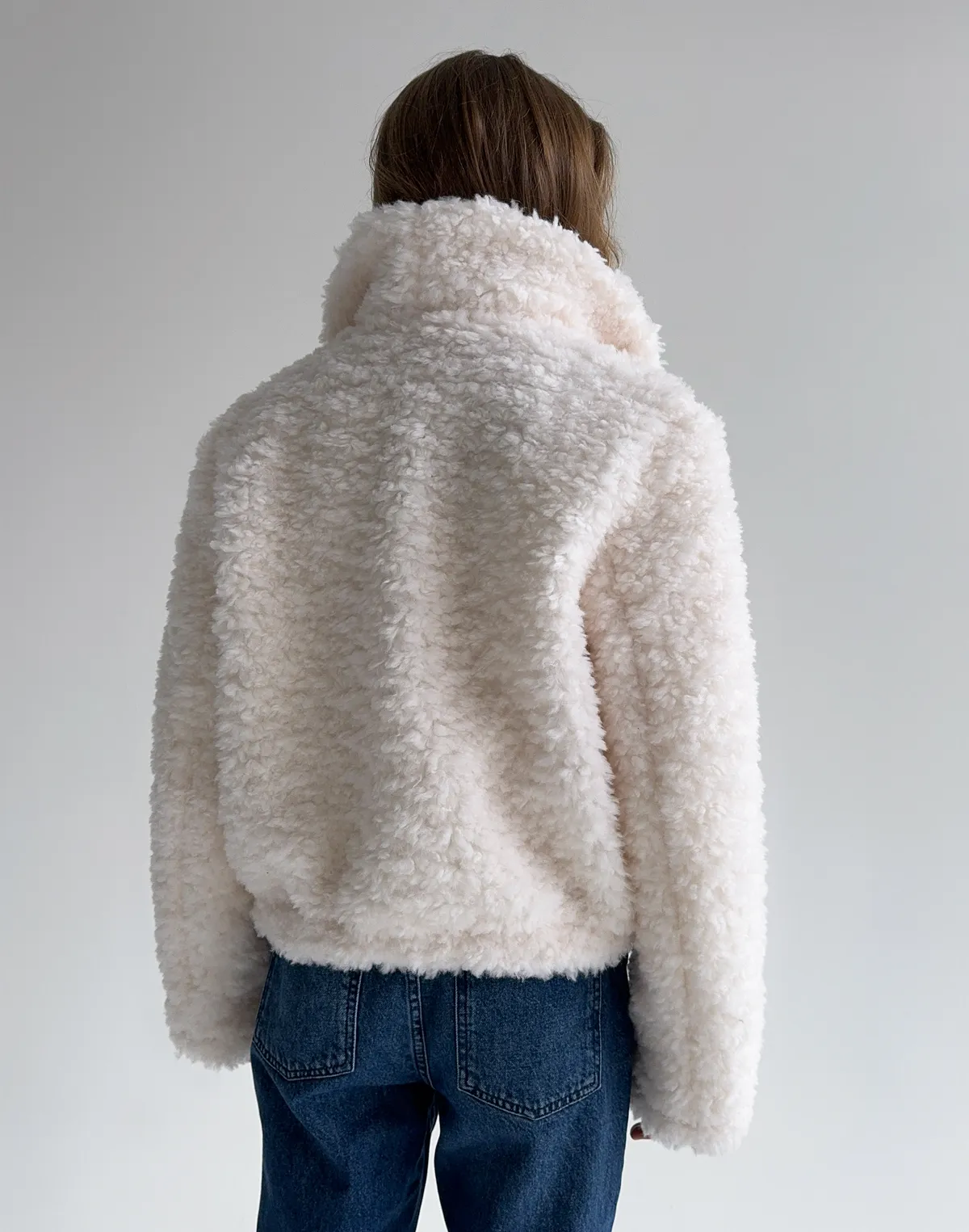 Kurtka teddy z naturalnej 100% wełny ze stójką, biały - Фото 2