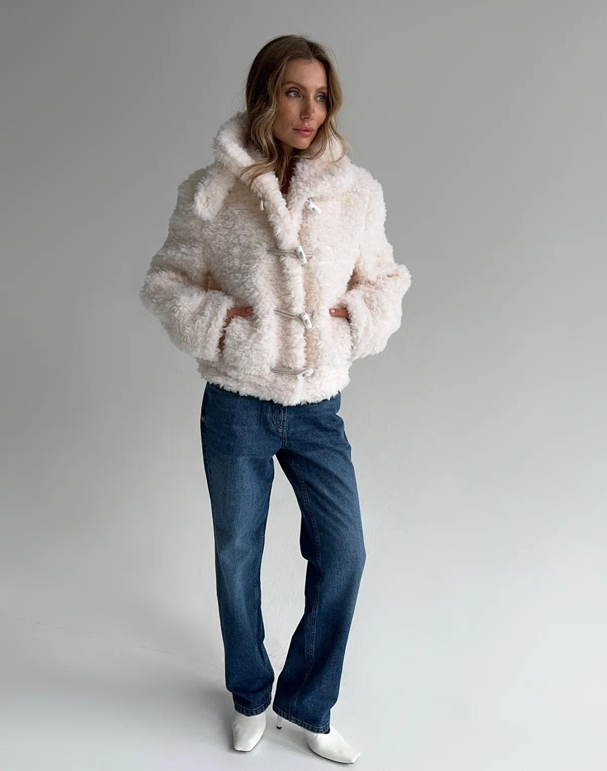 Kurtka teddy z naturalnej 100% wełny ze stójką, biały - Фото 3