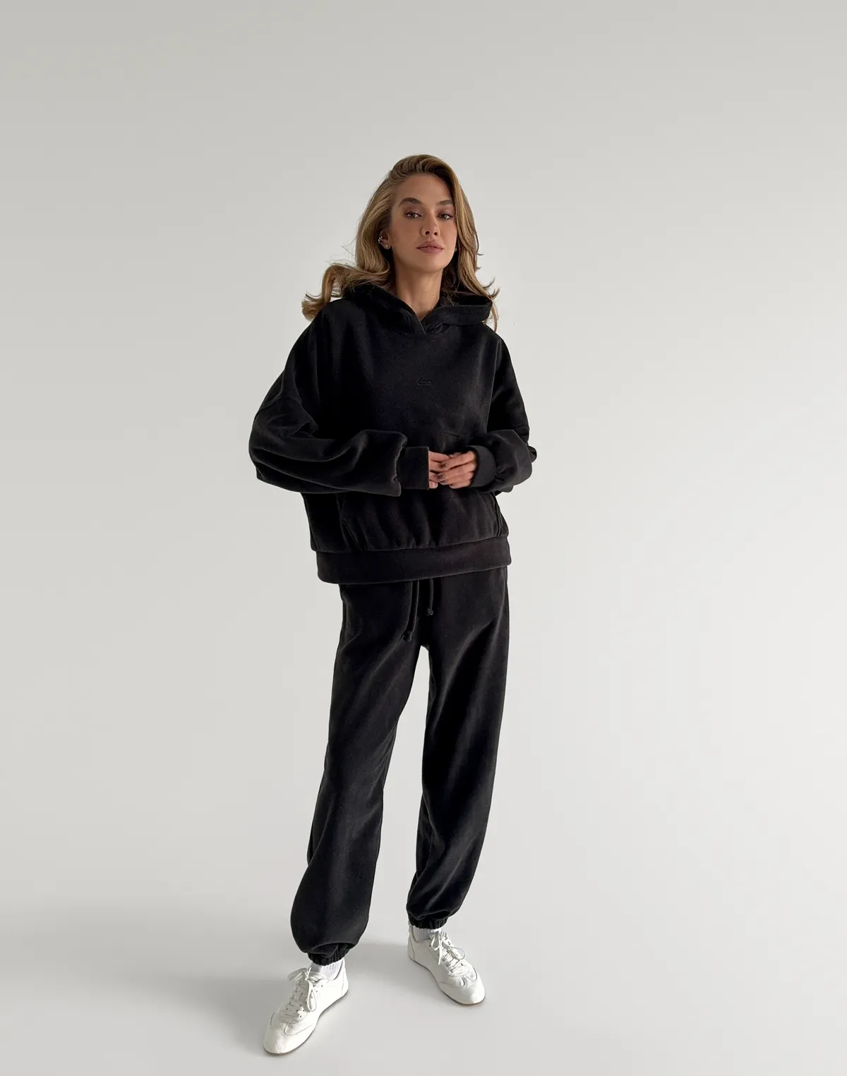 Комплект флісовий худі оверсайз та штани джогери з шнурком, антрацит - Фото 3