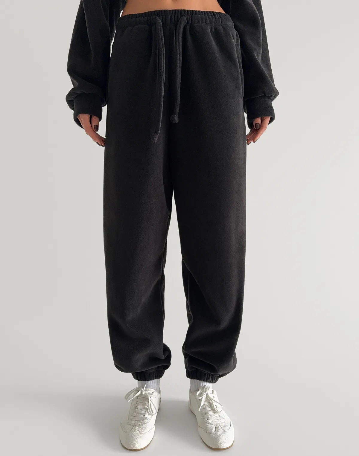 Штани джогери флісові спортивні з шнурком, антрацит - Фото 1