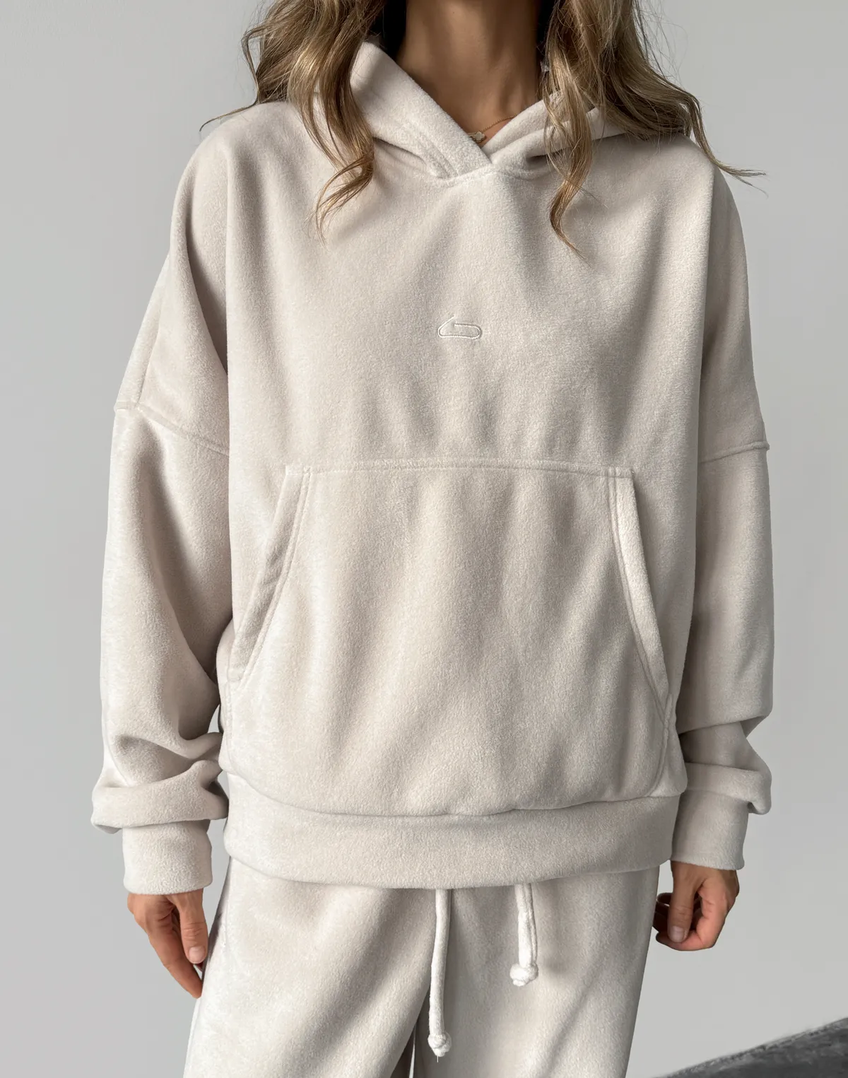 Худі оверсайз флісовий, холодний беж - Фото 1