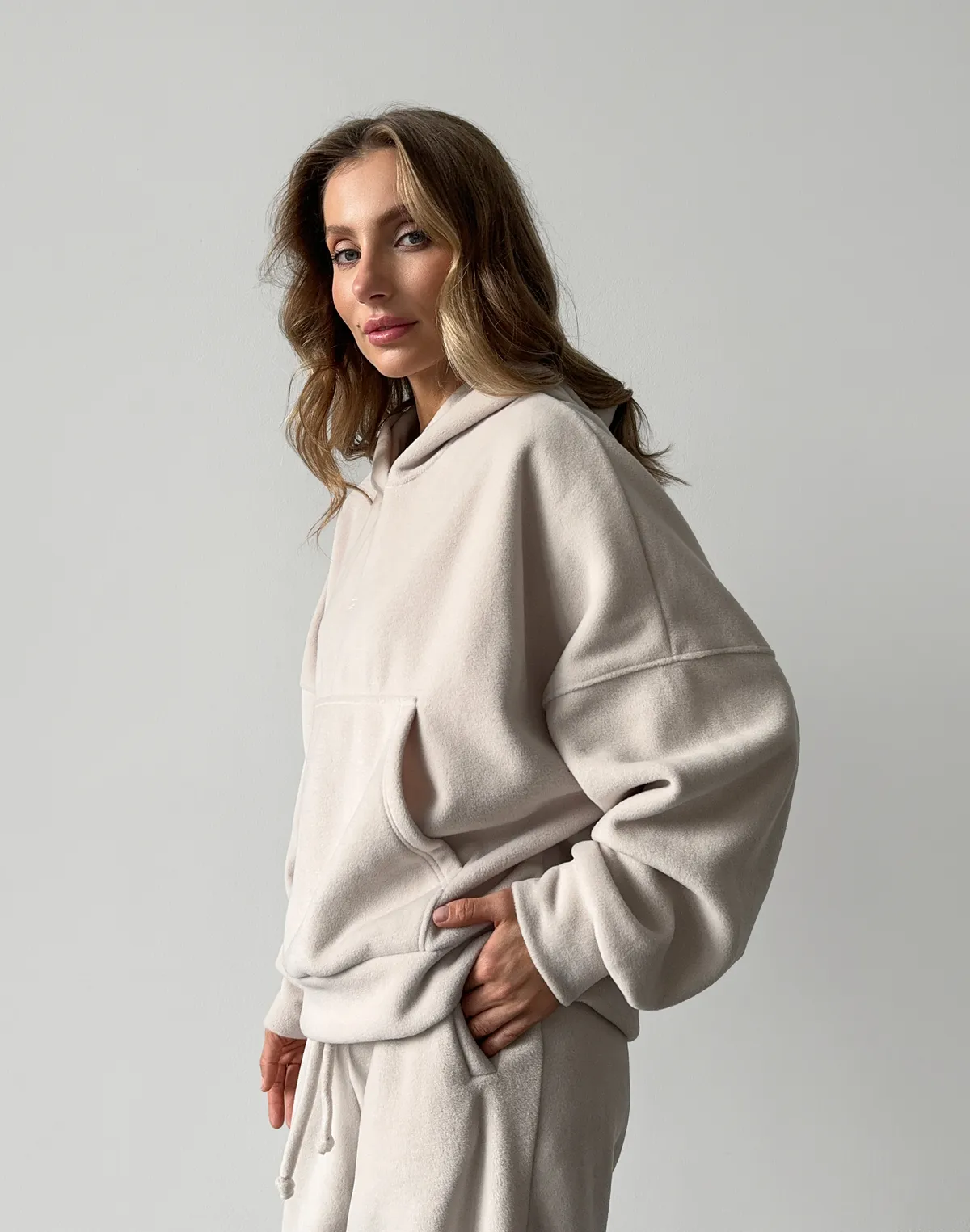 Худі оверсайз флісовий, холодний беж - Фото 6