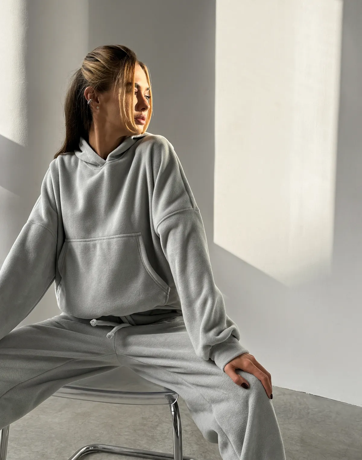 Худі оверсайз флісовий, світлий сірий - Фото 8