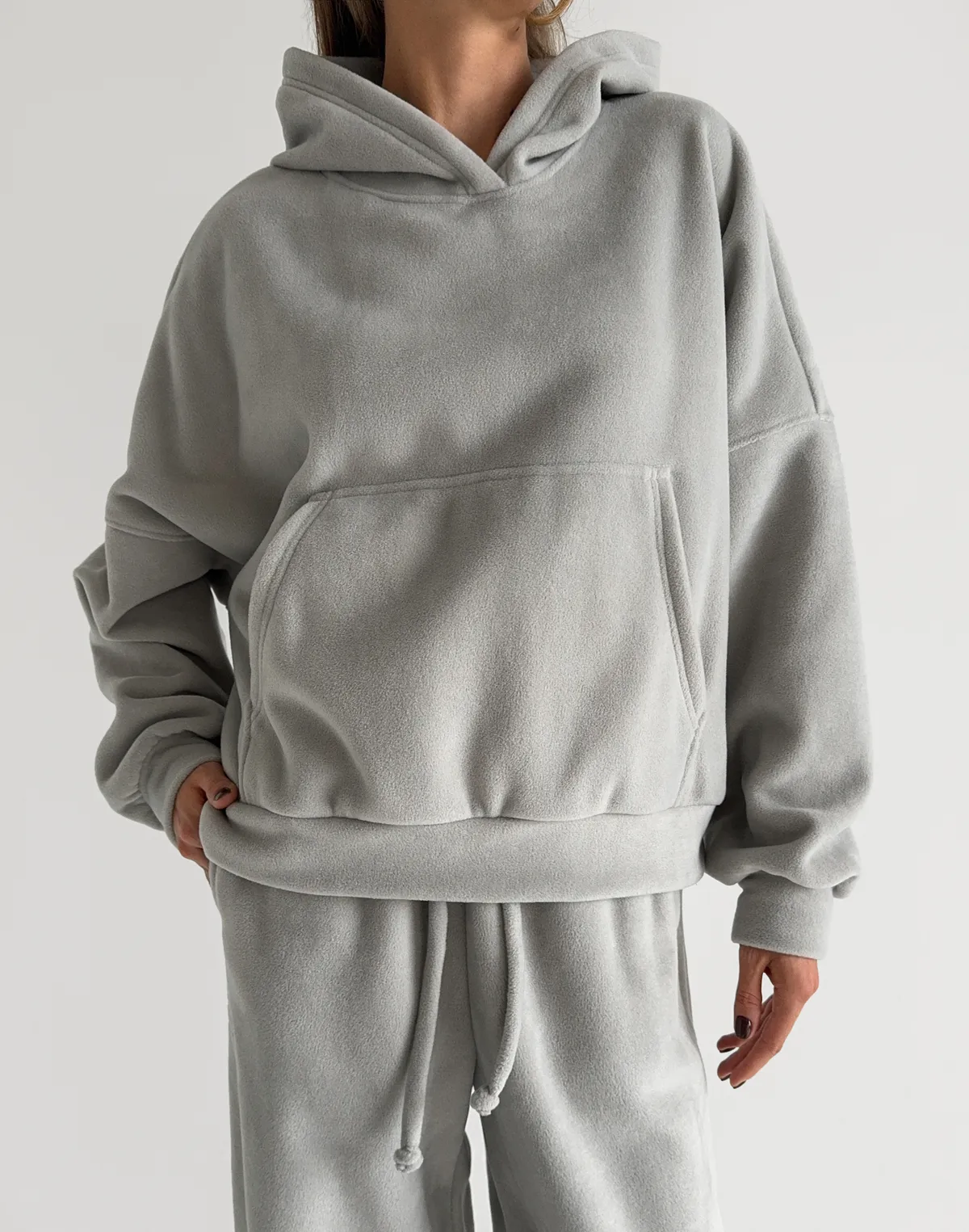 Худі оверсайз флісовий, світлий сірий - Фото 1