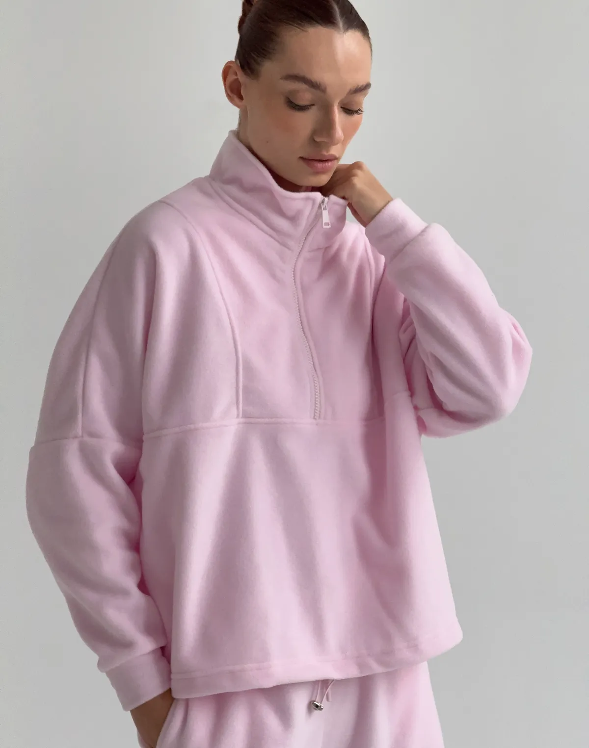 Світшот з декоративними швами флісовий, ніжно рожевий - Фото 3