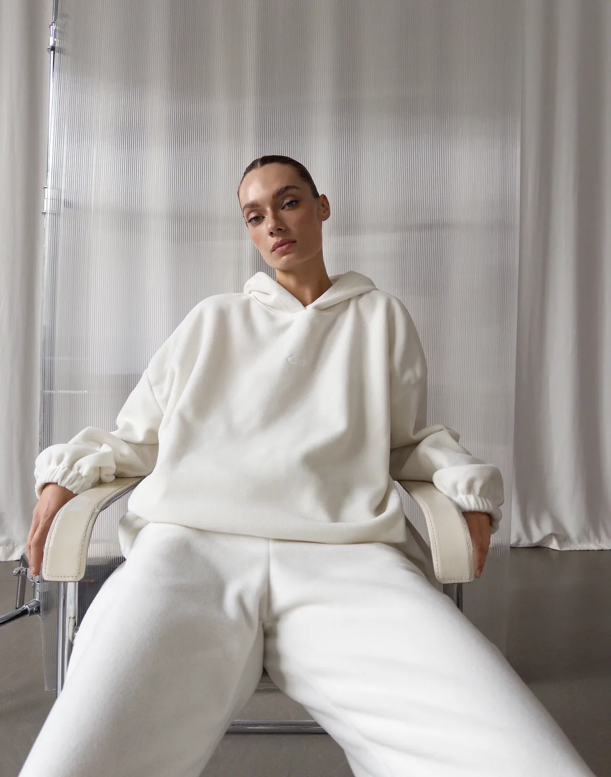 Комплект флісовий худі супер оверсайз та джогери зимові, екрю - Фото 4