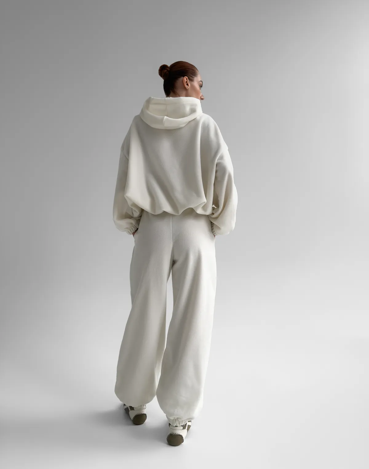 Комплект флісовий худі супер оверсайз та джогери зимові, екрю - Фото 2