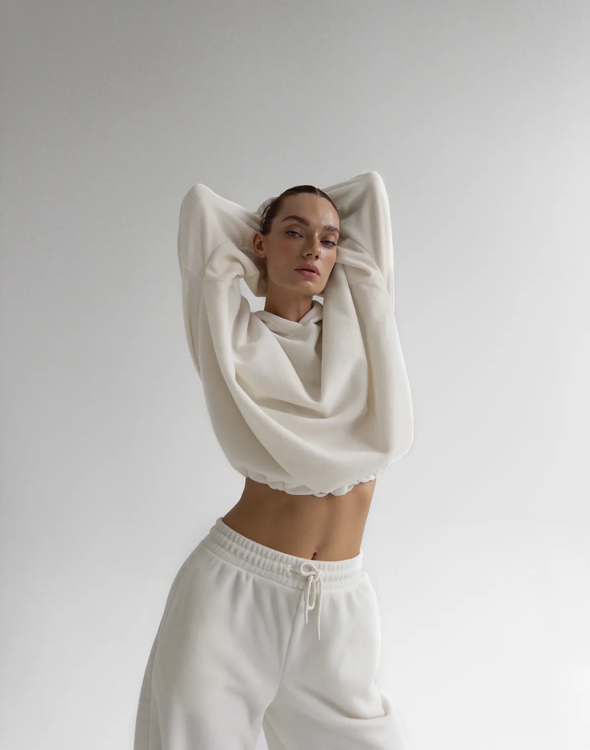 Комплект флісовий худі супер оверсайз та джогери зимові, екрю - Фото 6