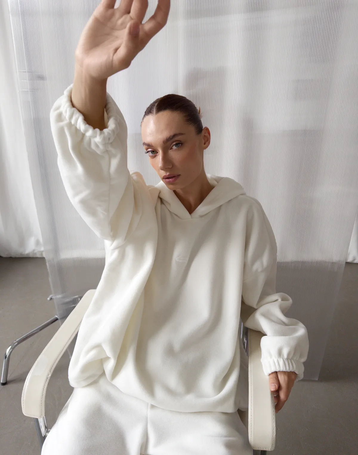 Худі супер оверсайз подовжений, екрю - Фото 4