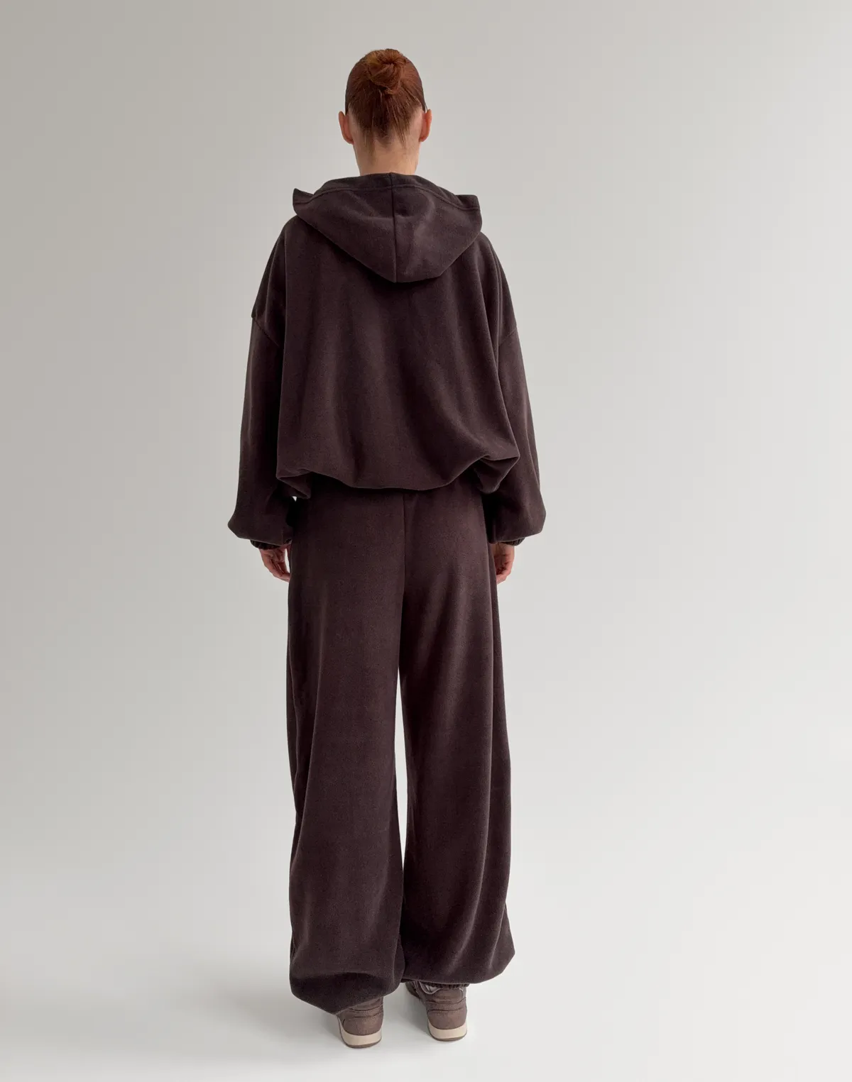 Комплект флісовий худі супер оверсайз та джогери зимові, темний шоколад - Фото 2