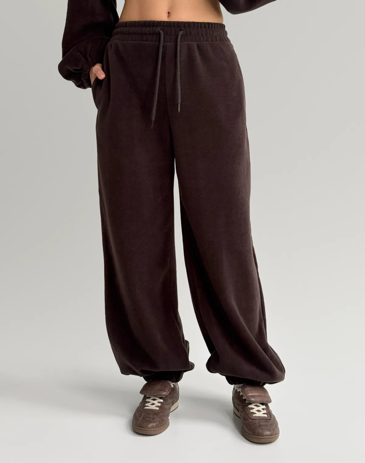 Джогери флісові оверсайз зимові, темний шоколад - Фото 1