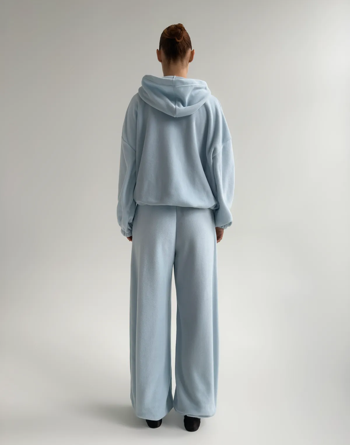Комплект флісовий худі супер оверсайз та джогери зимові, холодний блакитний - Фото 2