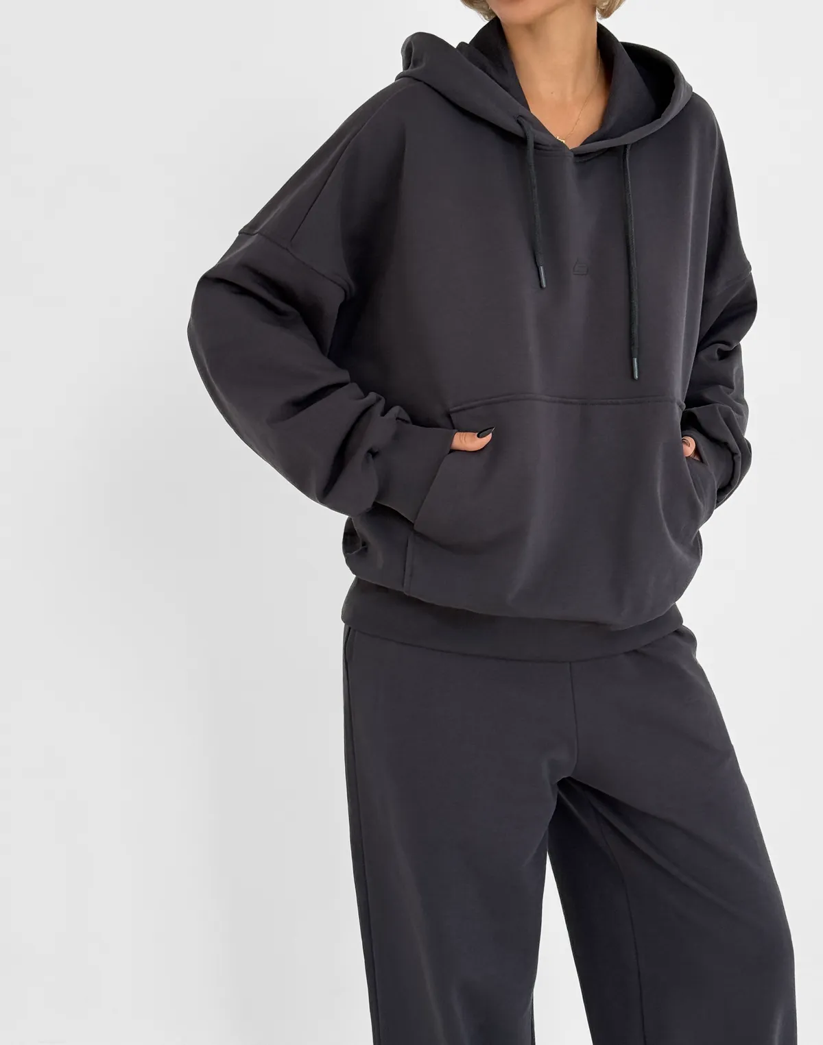 Damska bluza oversize na jesień, grafitowy - Фото 1