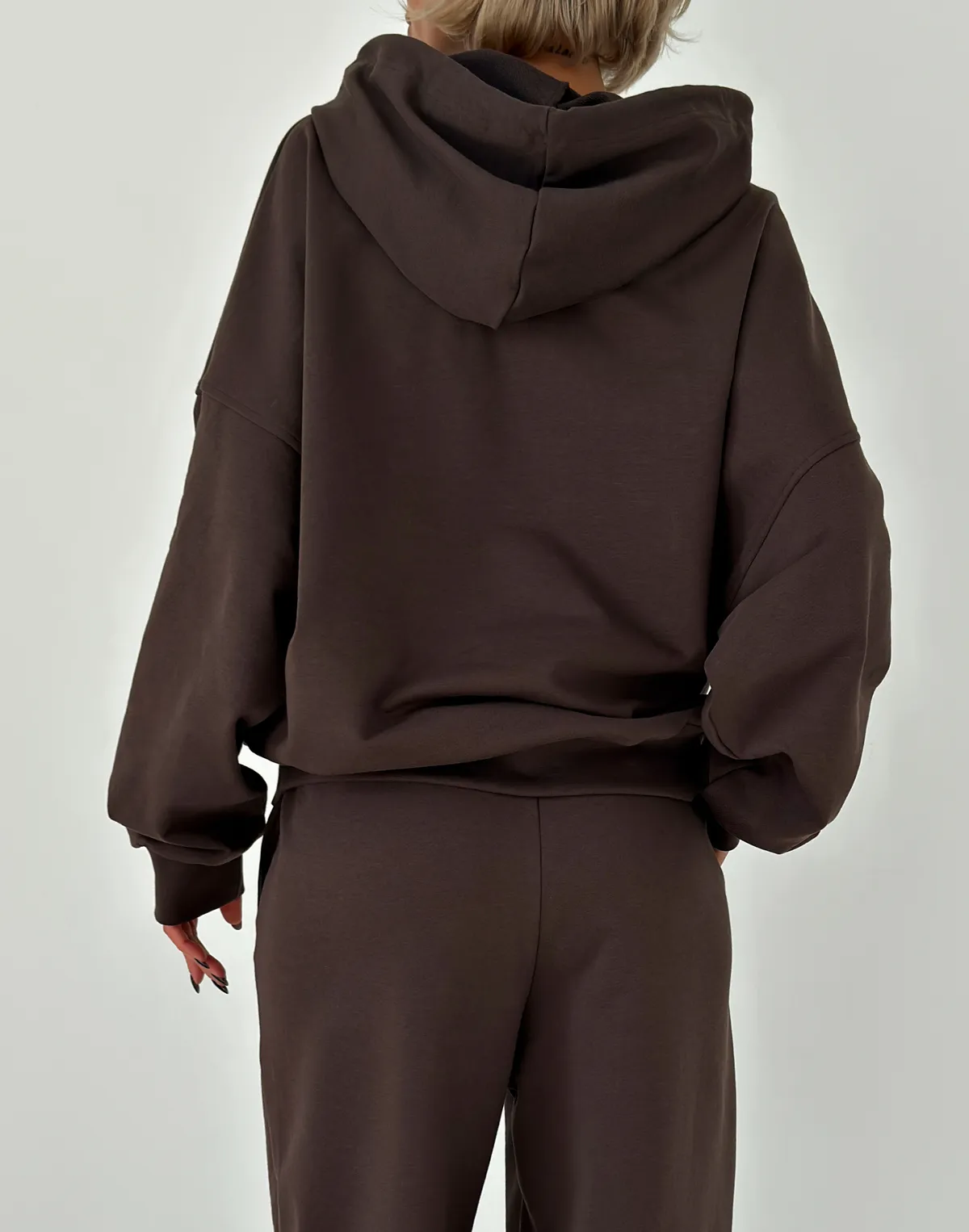 Damska bluza oversize na jesień, czekoladowa - Фото 2