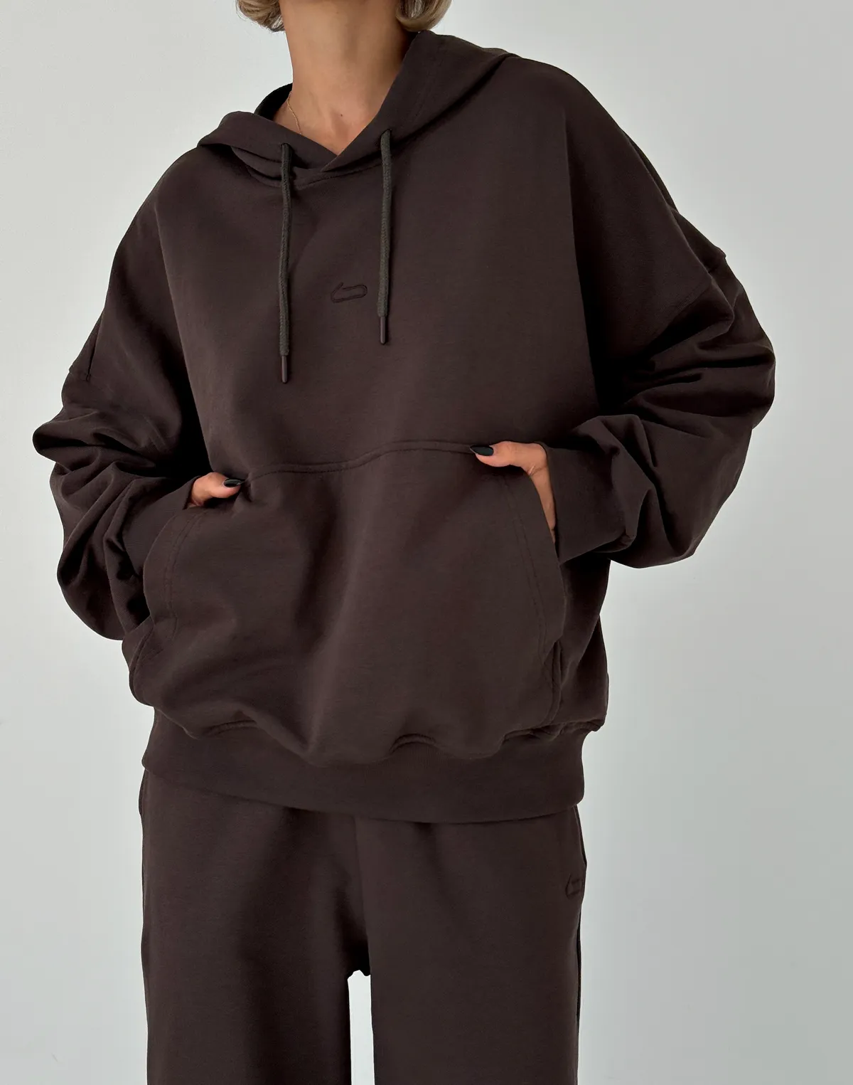 Худі оверсайз жіночий осінній, шоколадний - Фото 3