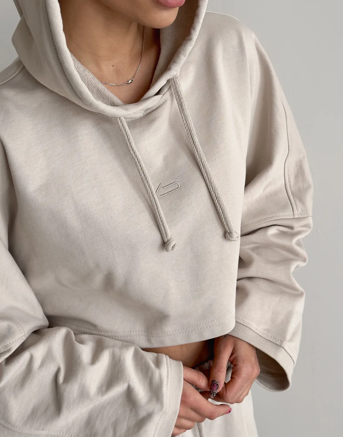 Худі літний вкорочений оверсайз, нейтральний беж - Фото 4