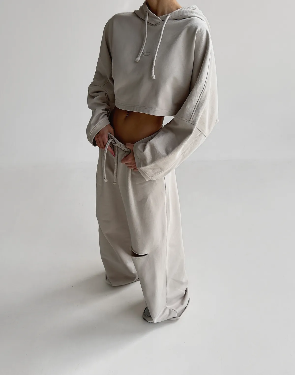 Худі літний вкорочений оверсайз, нейтральний беж - Фото 3