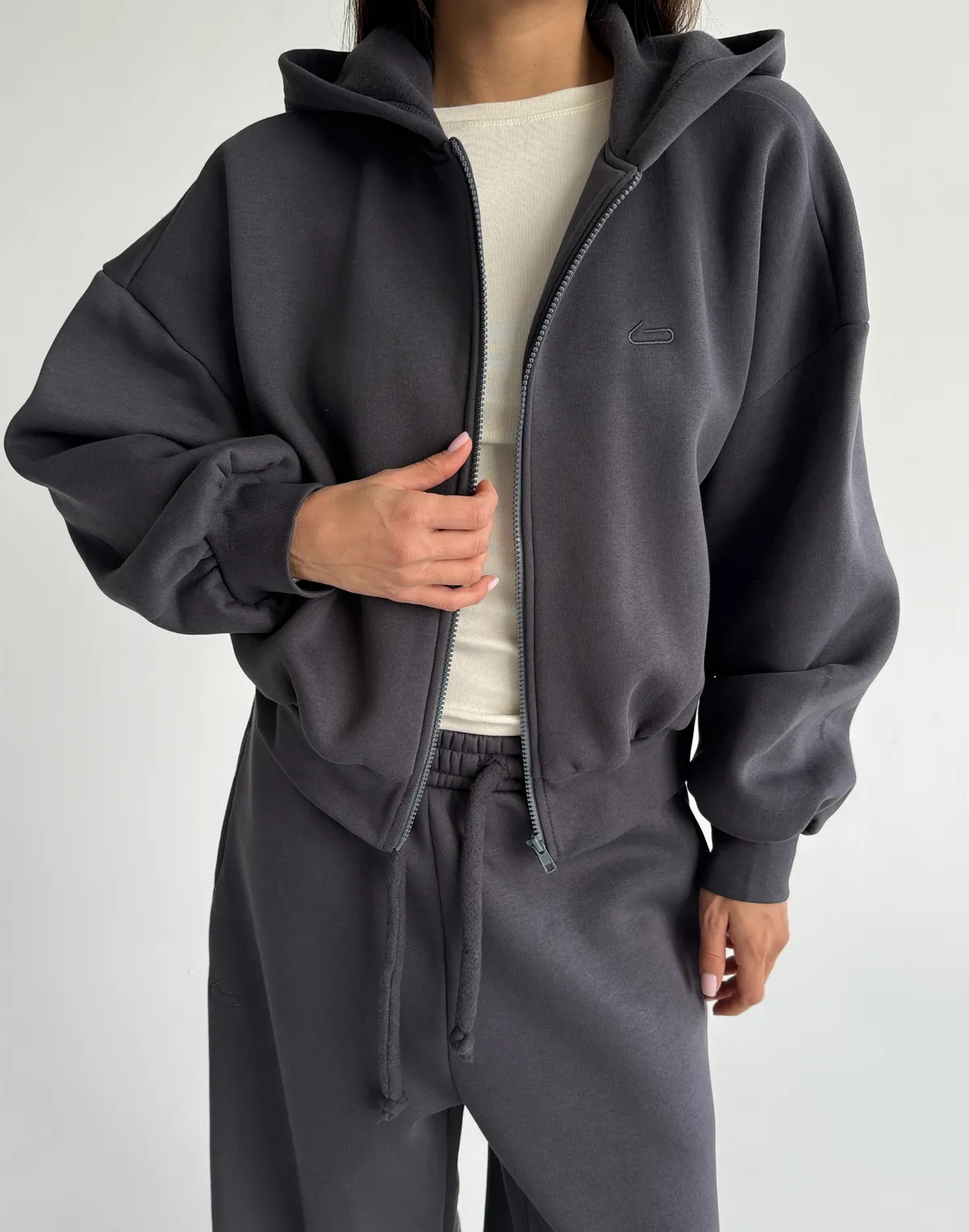 Кофта з капюшоном на блискавці з начосом зимова, холодний антрацит - Фото 1