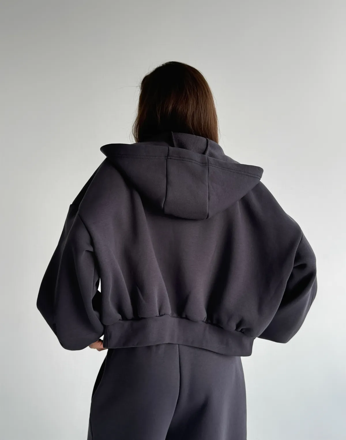 Кофта з капюшоном на блискавці з начосом зимова, холодний антрацит - Фото 2