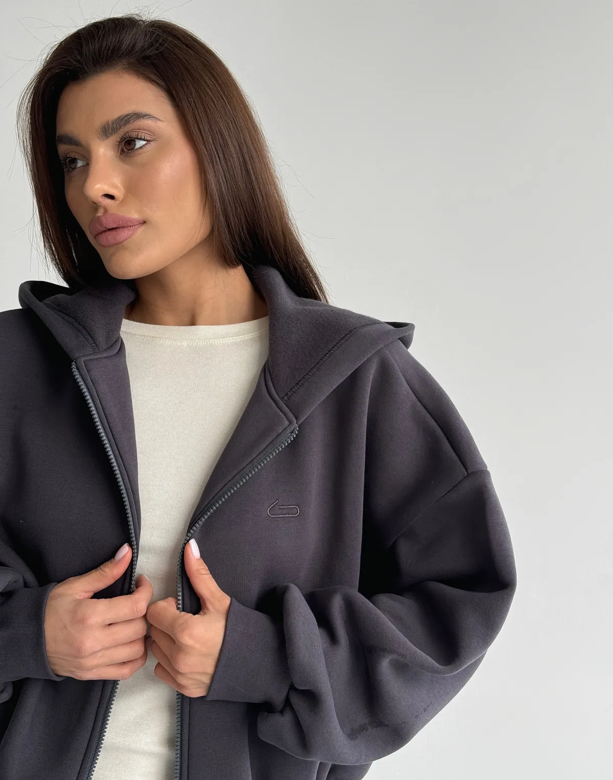 Кофта з капюшоном на блискавці з начосом зимова, холодний антрацит - Фото 6