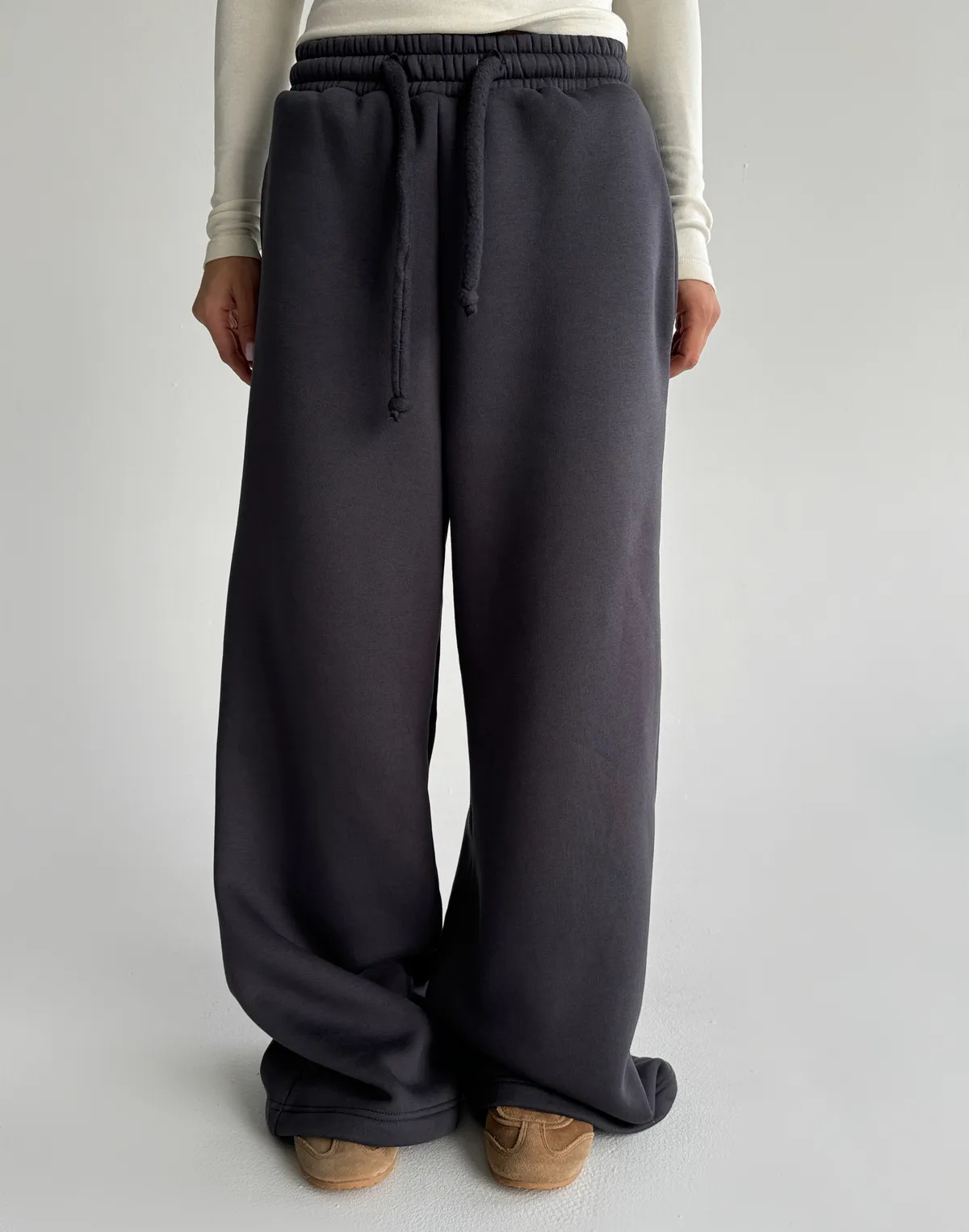 Штани вільного крою з начосом зимові, холодний антрацит - Фото 1