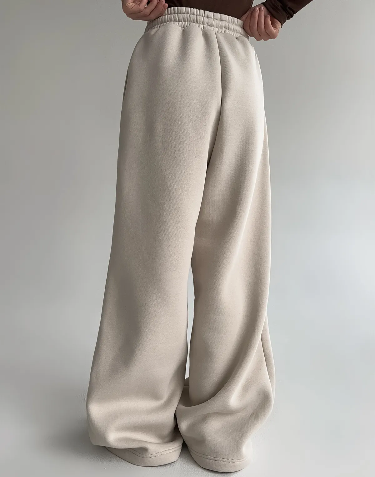 Штани вільного крою з начосом зимові, пудрові - Фото 2