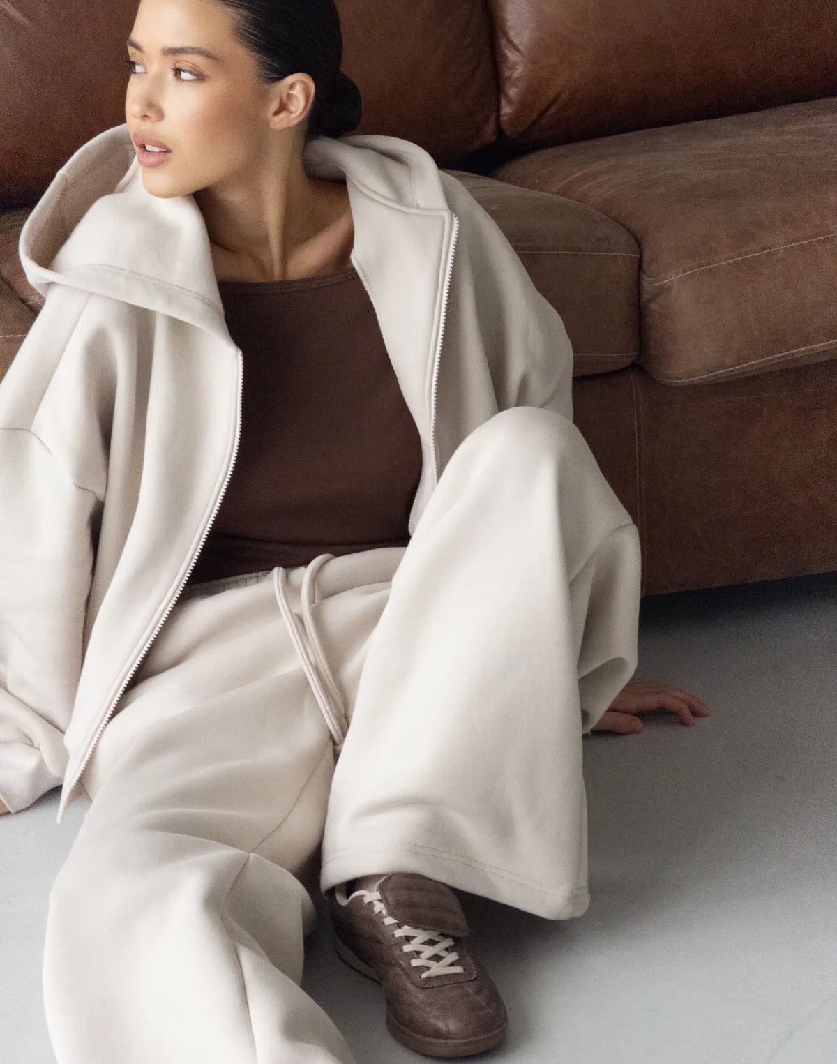 Штани вільного крою з начосом зимові, пудрові - Фото 3