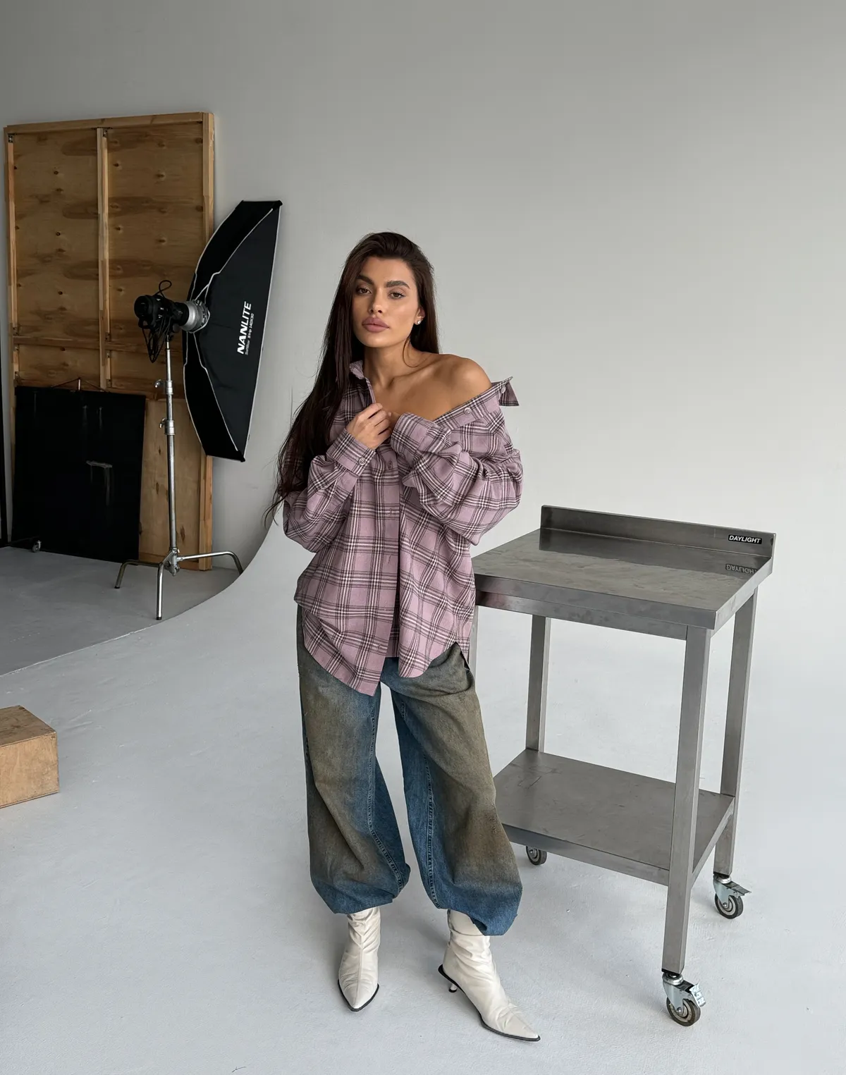 Сорочка оверсайз осіння, рожево-синя клітинка - Фото 3