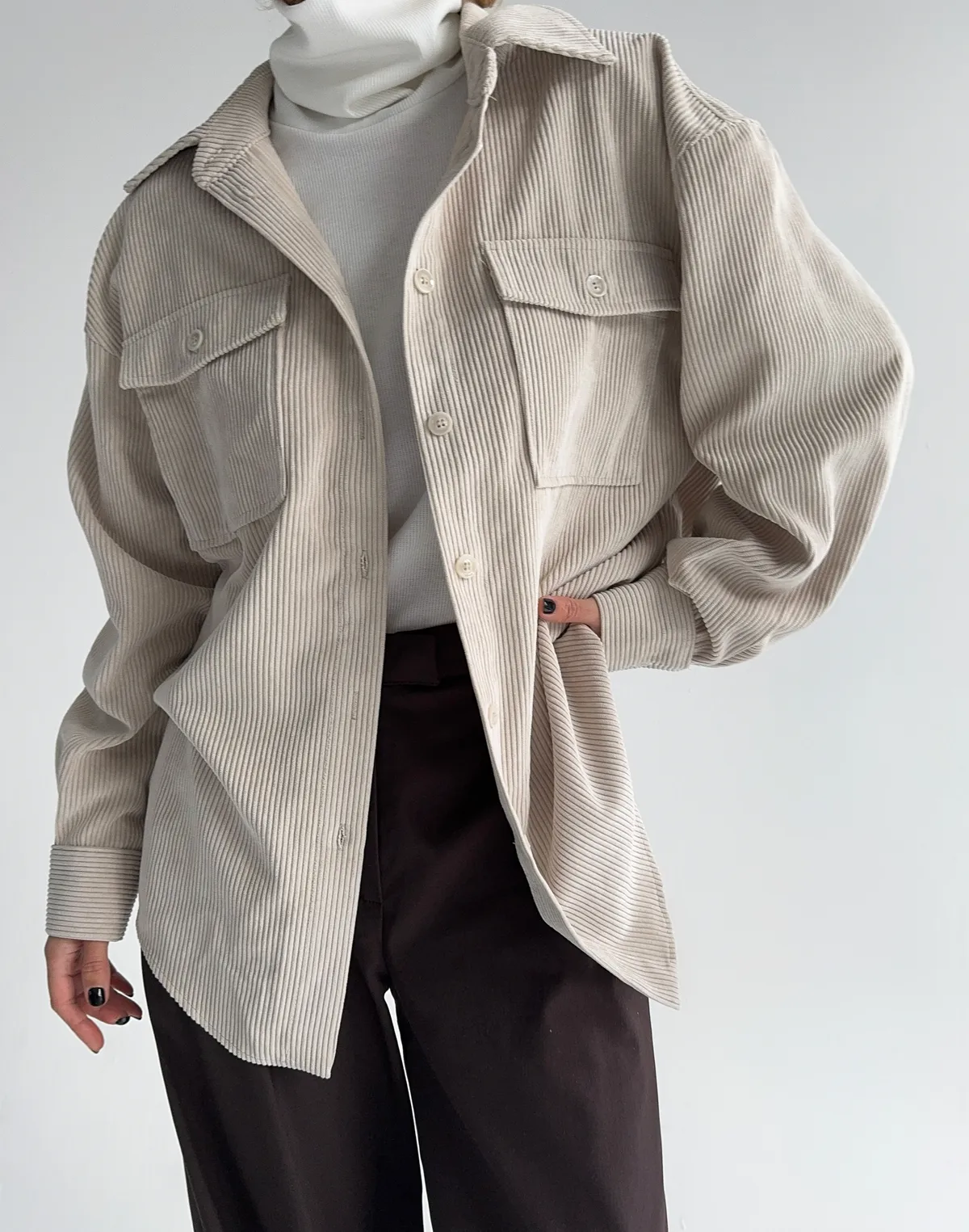 Сорочка оверсайз вельветова, молочна - Фото 5