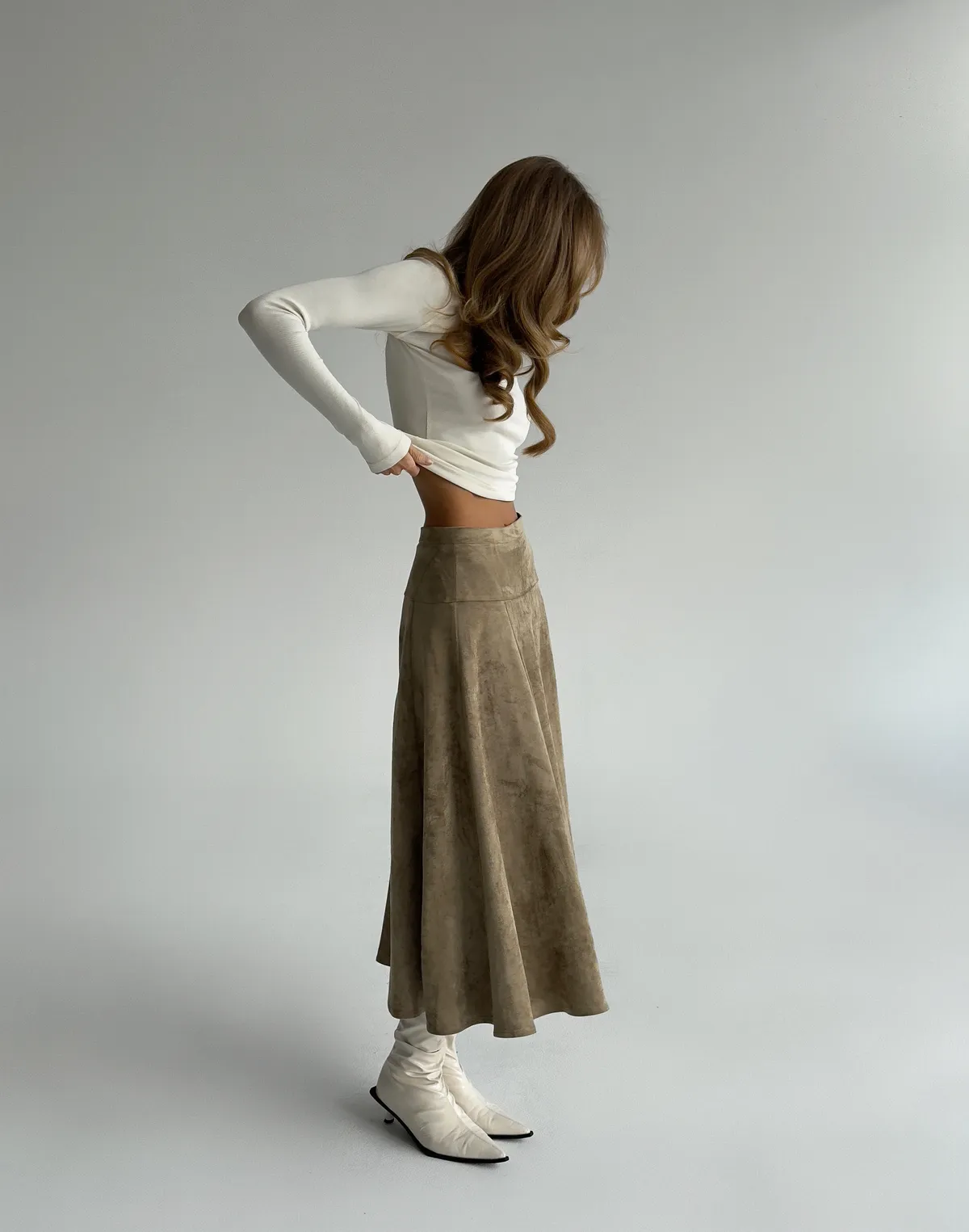 Спідниця міді з екозамші, олива - Фото 5