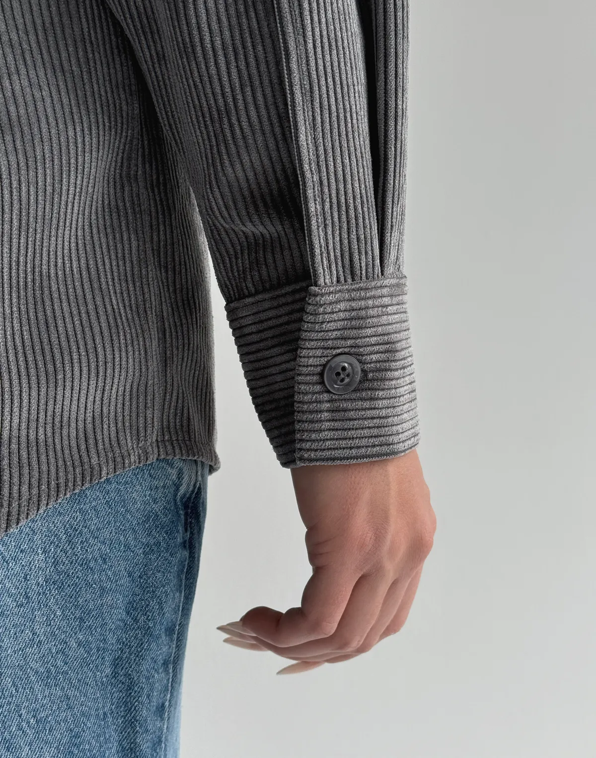 Сорочка оверсайз вельветова, сіра - Фото 5