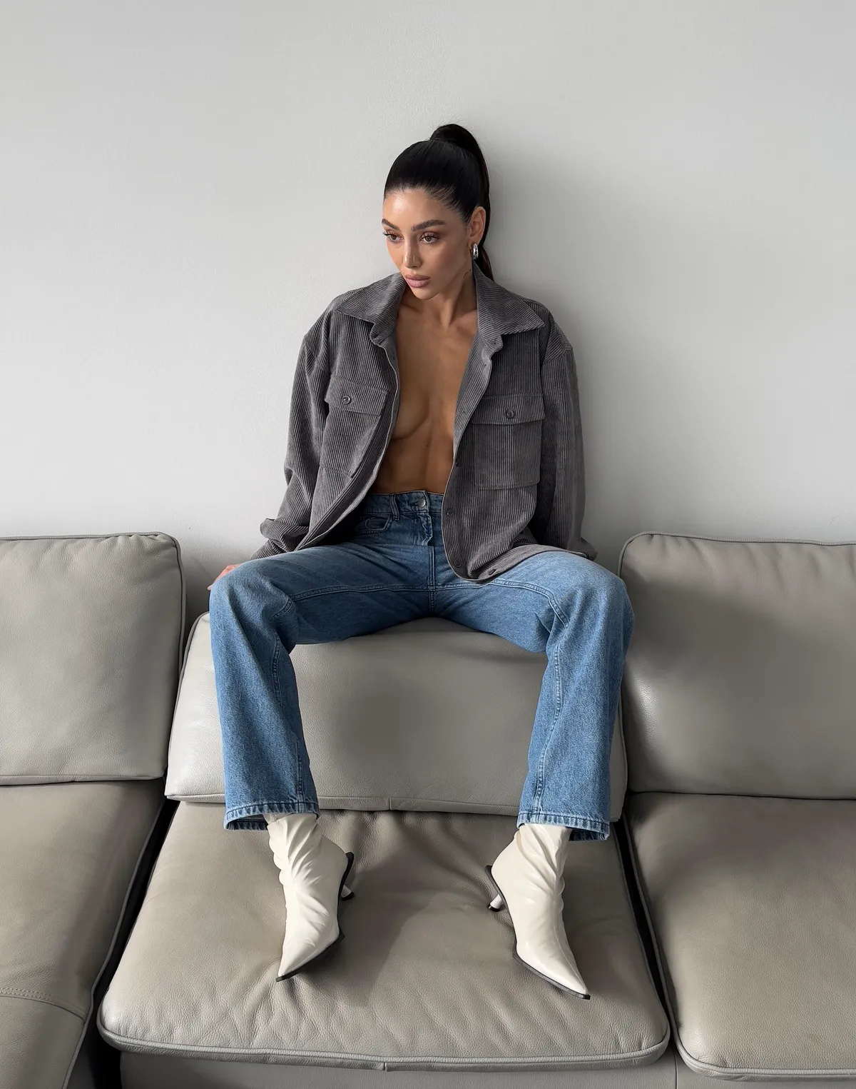 Сорочка оверсайз вельветова, сіра - Фото 8