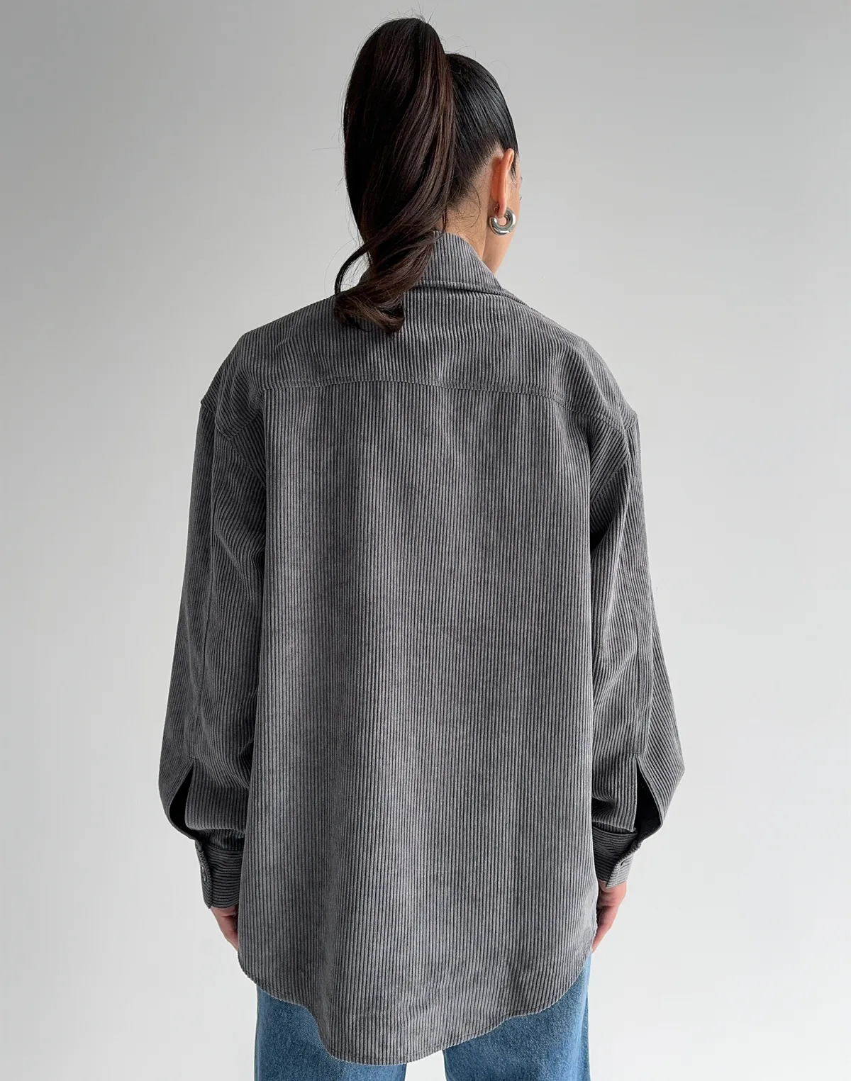 Сорочка оверсайз вельветова, сіра - Фото 2