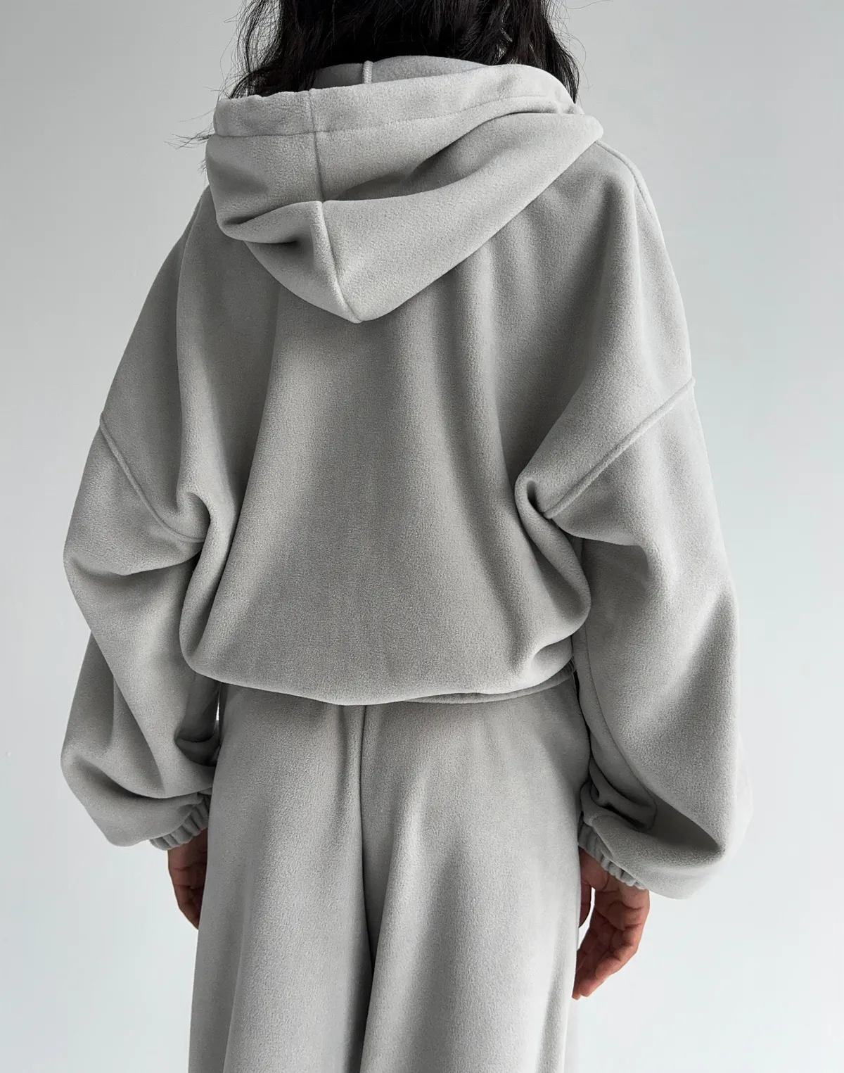Комплект зимовий флісовий худі з широким поясом та джогери оверсайз, світлий сірий - Фото 2