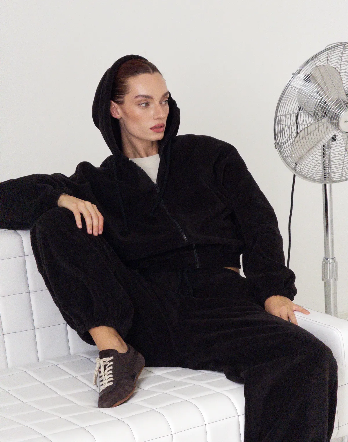 Комплект зимовий флісовий худі з широким поясом та джогери оверсайз, антрацит - Фото 8