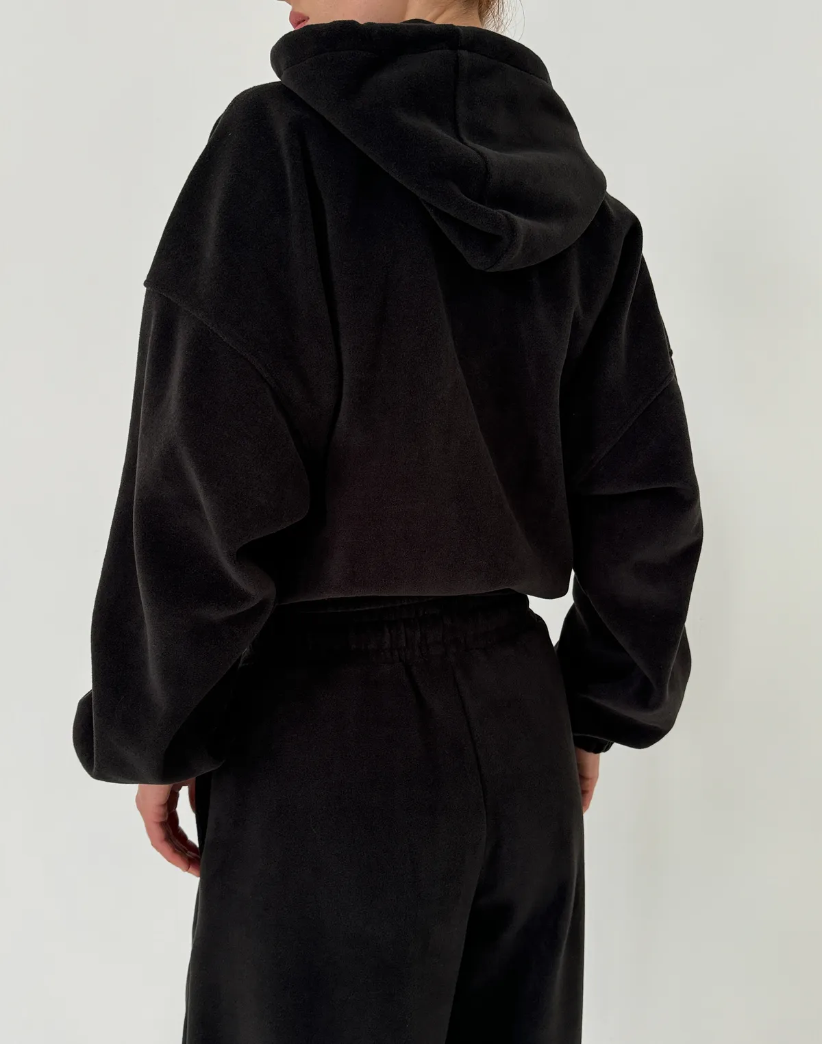 Комплект зимовий флісовий худі з широким поясом та джогери оверсайз, антрацит - Фото 2