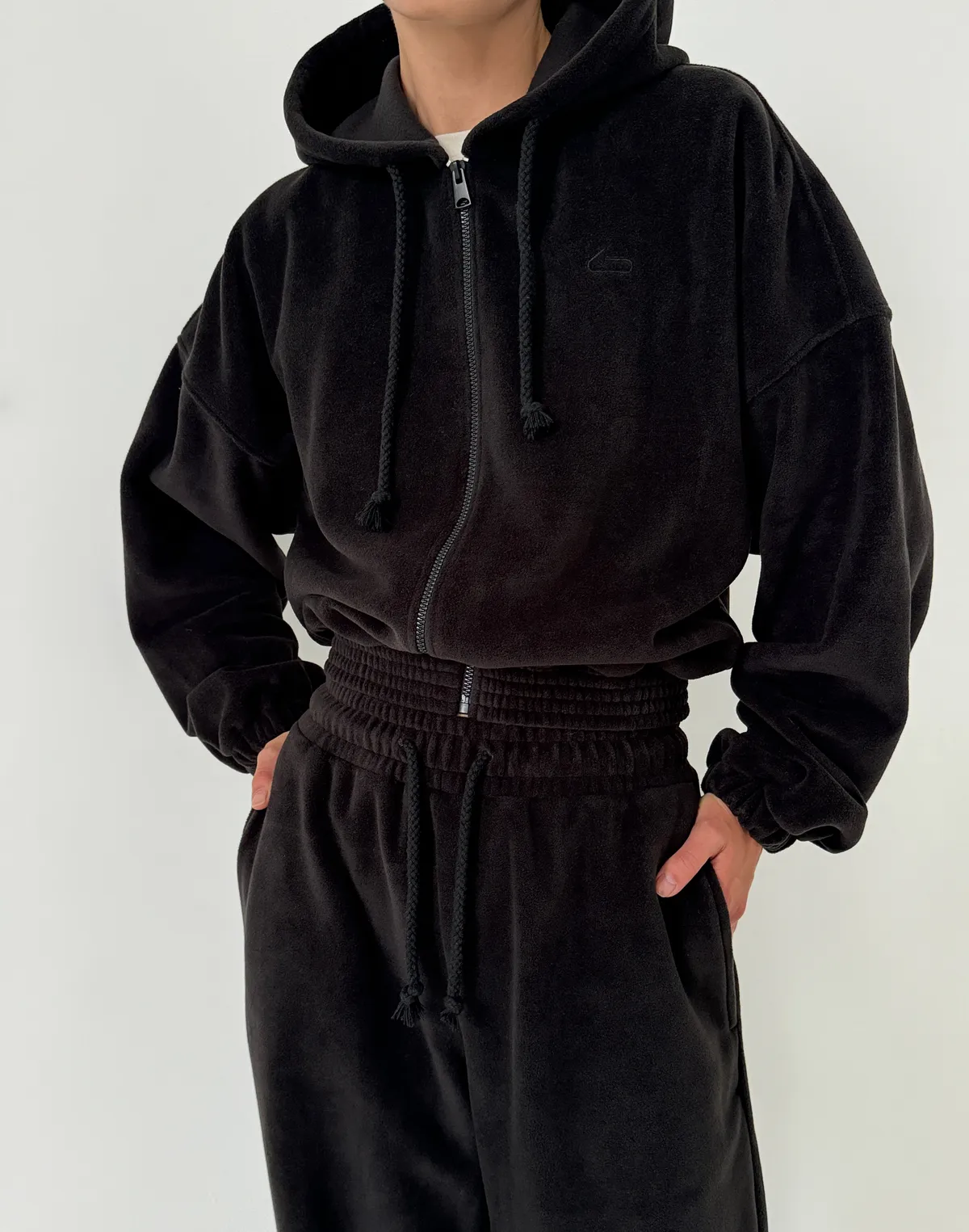 Худі вкорочений на блискавці з широким поясом, антрацит - Фото 1