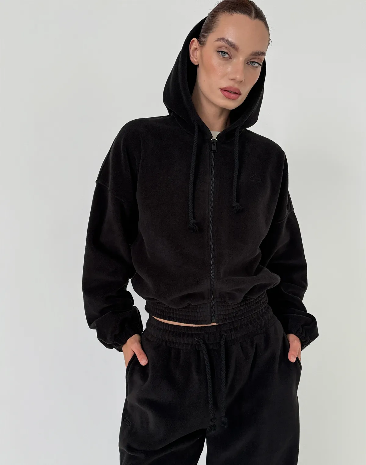 Худі вкорочений на блискавці з широким поясом, антрацит - Фото 4