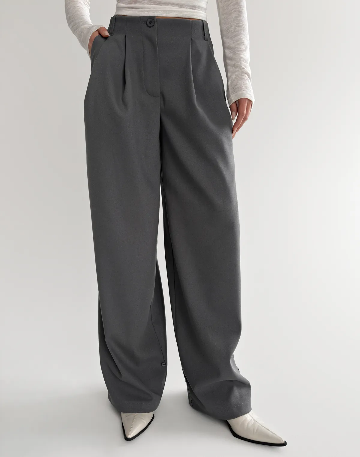 Штани трансформери з костюмної тканини, сірі - Фото 1