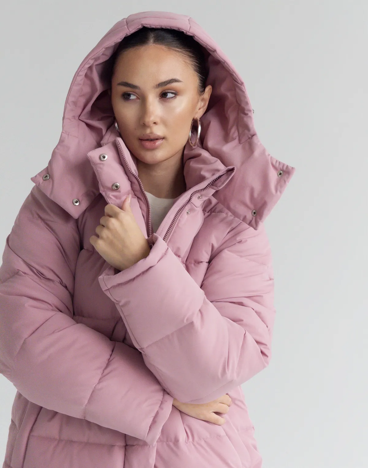 Куртка середньої довжини з внутрішньою затяжкою по талії, рожева - Фото 5