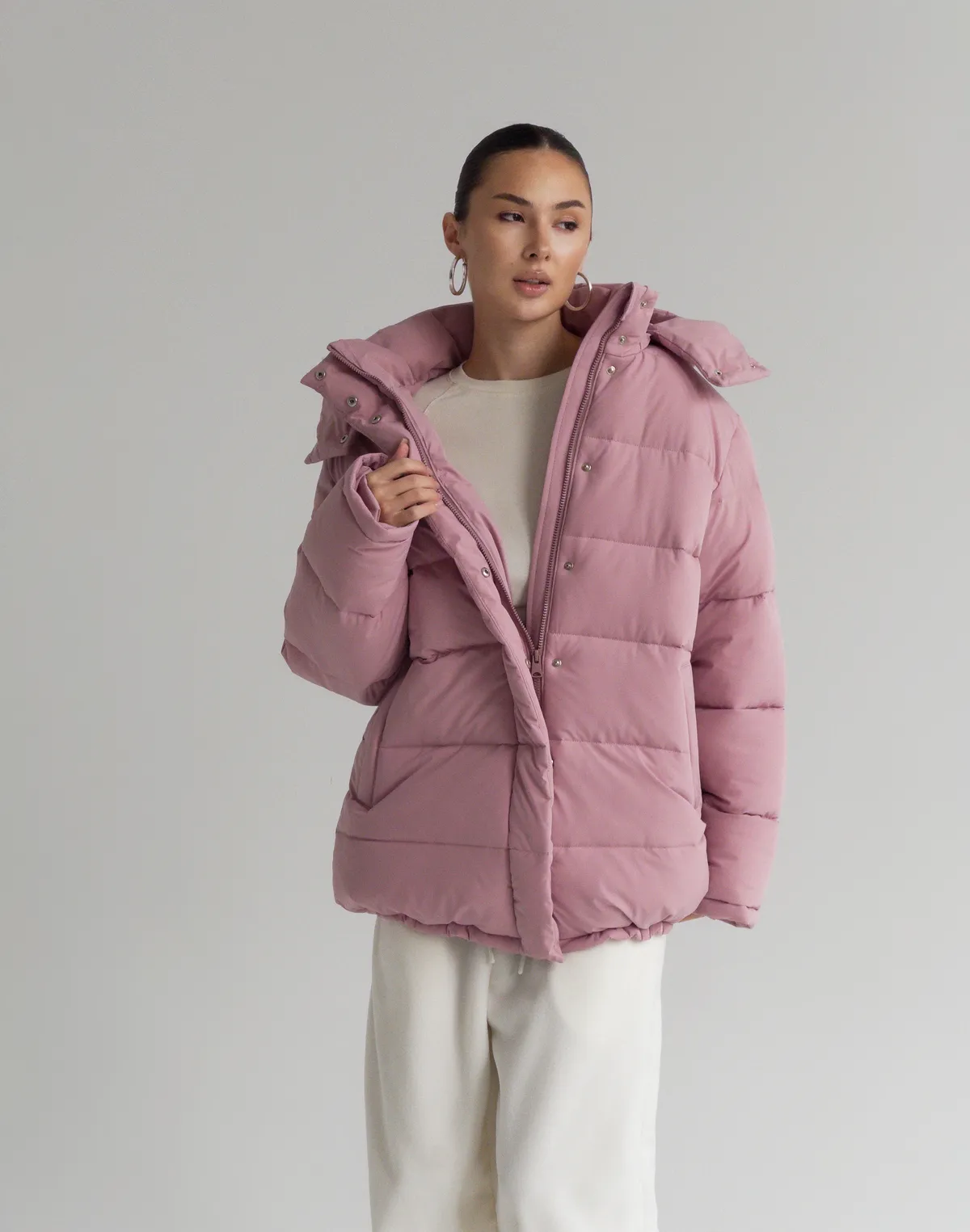 Куртка середньої довжини з внутрішньою затяжкою по талії, рожева - Фото 8