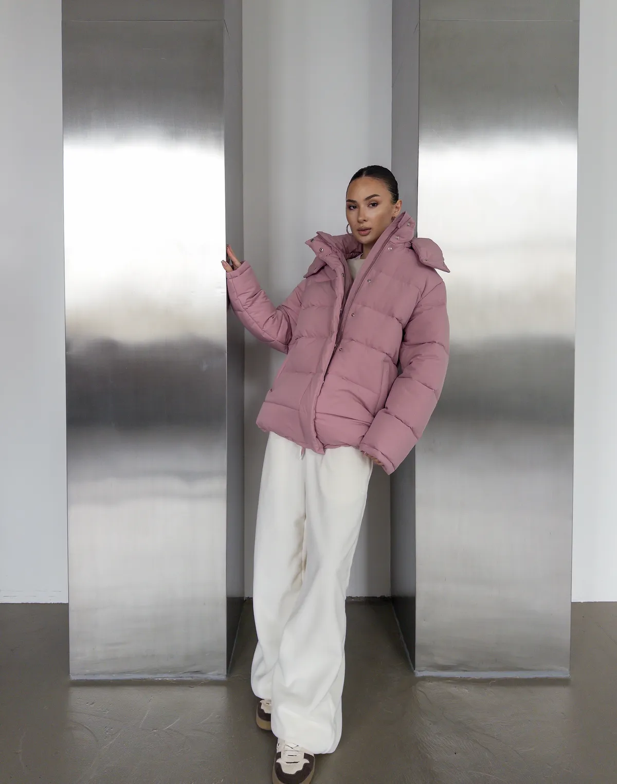 Куртка середньої довжини з внутрішньою затяжкою по талії, рожева - Фото 3