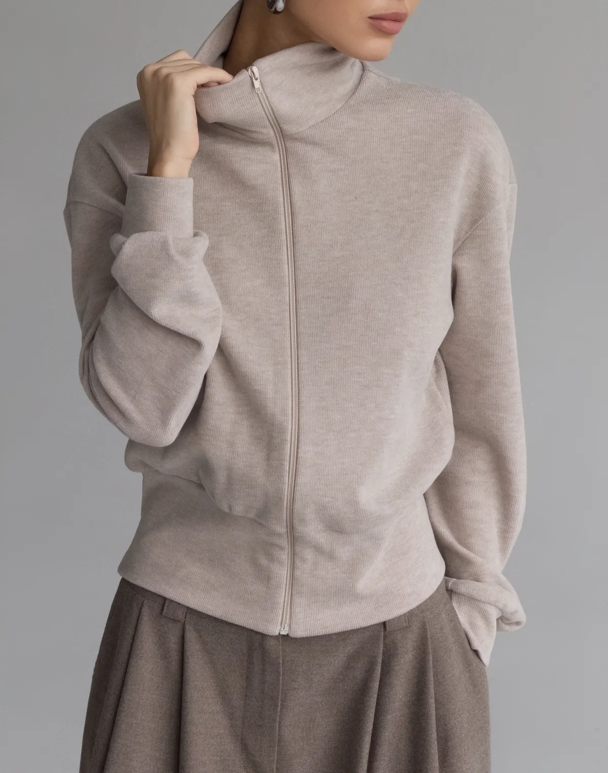 Кофта-светр осіння на блискавці, лате - Фото 1