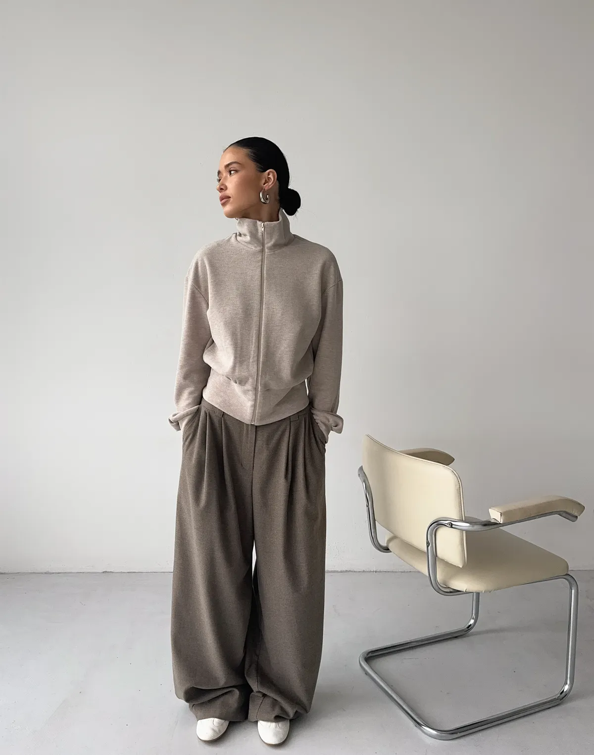 Кофта-светр осіння на блискавці, лате - Фото 3