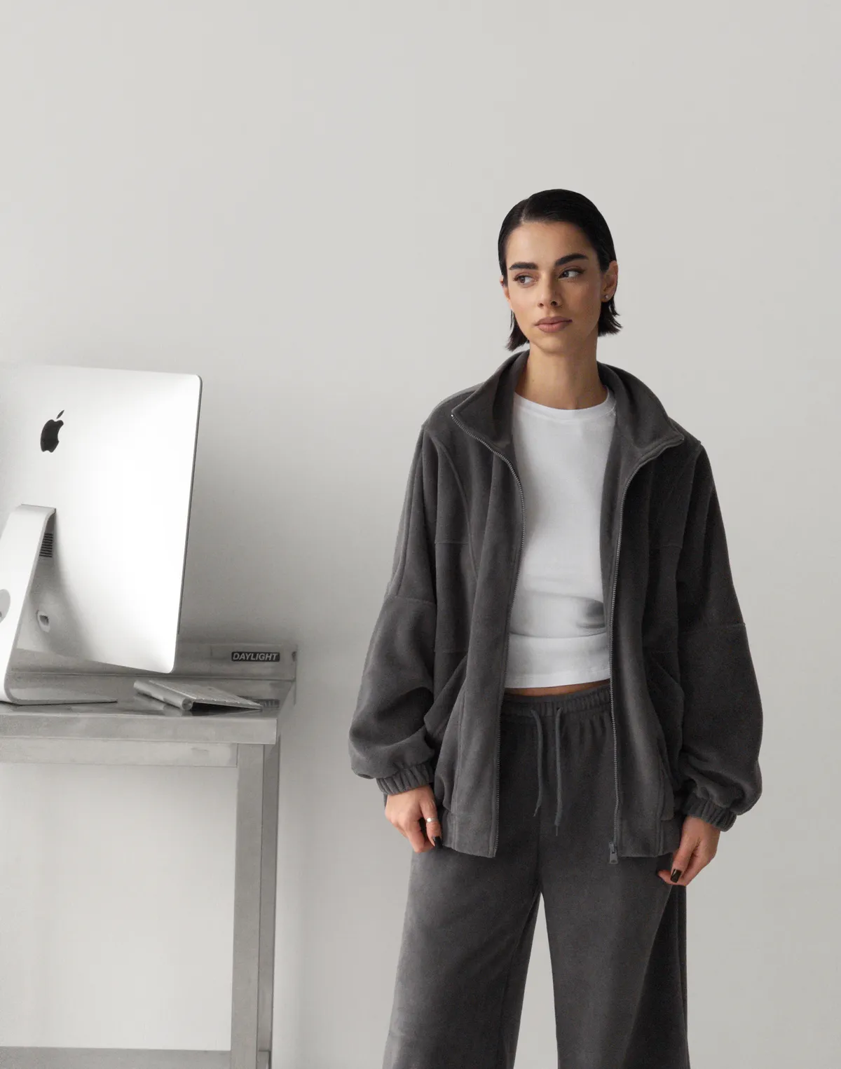 Зіпер оверсайз флісовий з декоративними швами, сірий - Фото 7