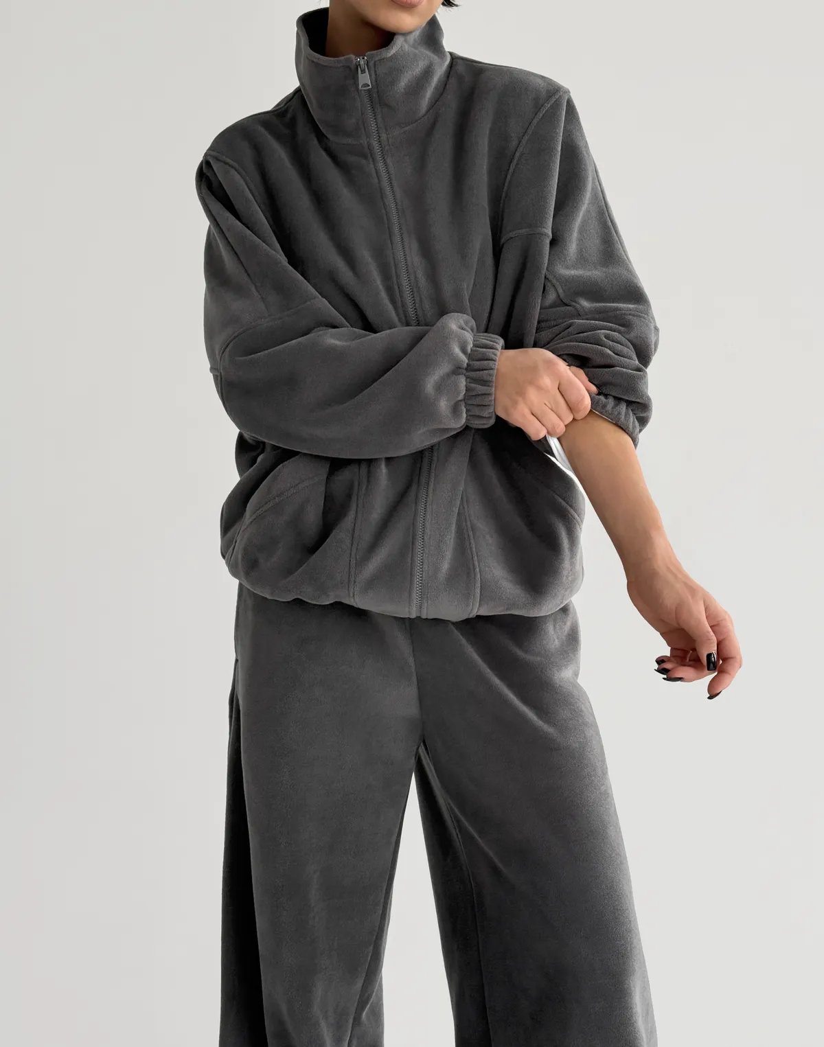 Зіпер оверсайз флісовий з декоративними швами, сірий - Фото 6