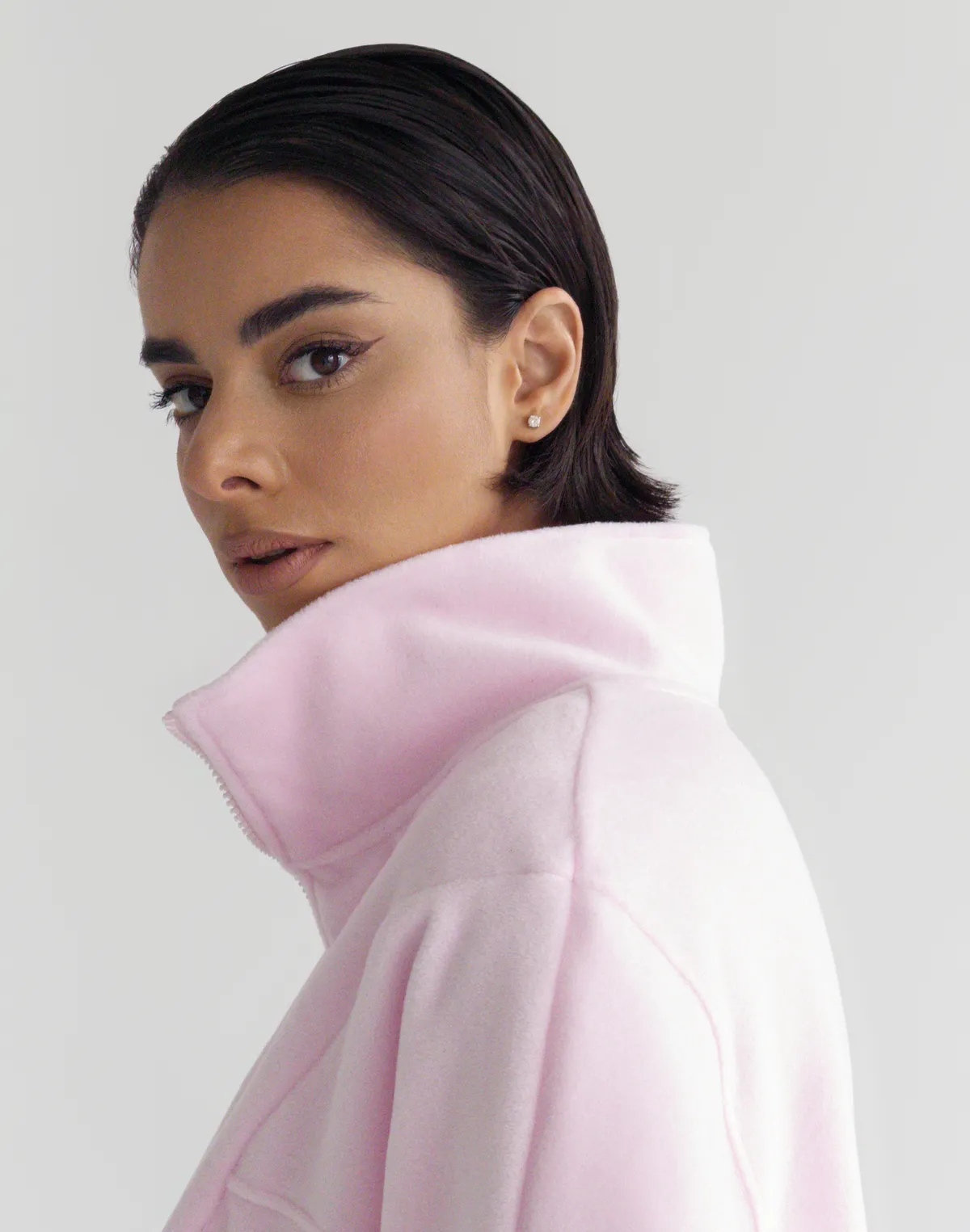 Зіпер оверсайз флісовий з декоративними швами, ніжно рожевий - Фото 5